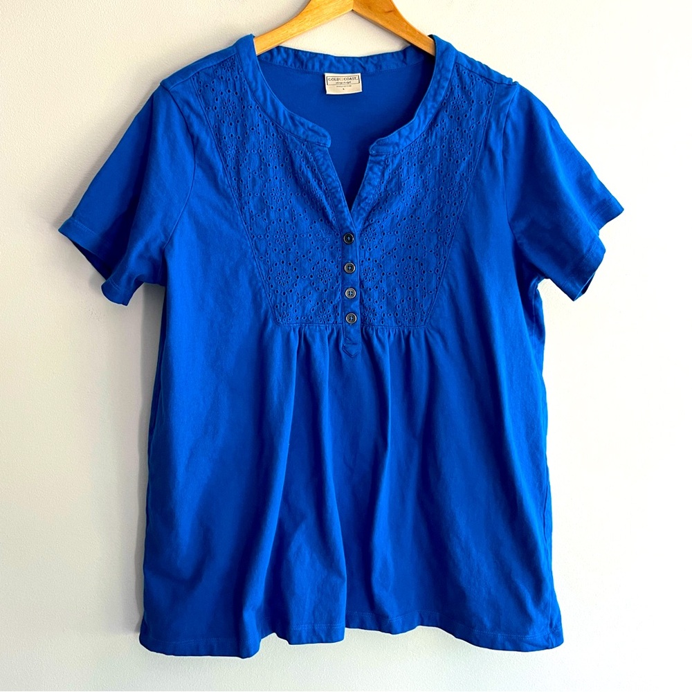 Gold Coast Cobalt Blue Eyelet Women's Top size L